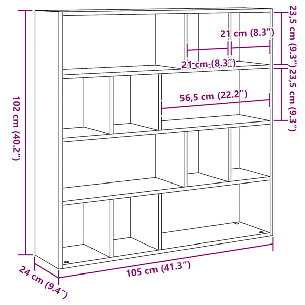 Eiche Schwarz Bücherregal Raumteiler 105x102 cm