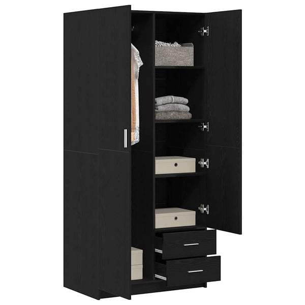 Kleiderschrank Schwarz Eichen-Optik 80x52x180 cm