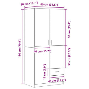 Kleiderschrank Schwarz Eichen-Optik 80x52x180 cm