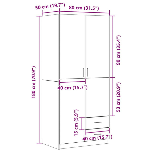 Kleiderschrank Schwarz Eichen-Optik 80x52x180 cm
