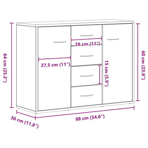 vidaXL Buffet bas noir aspect chêne 88x30x64 cm Bois d'ingénierie