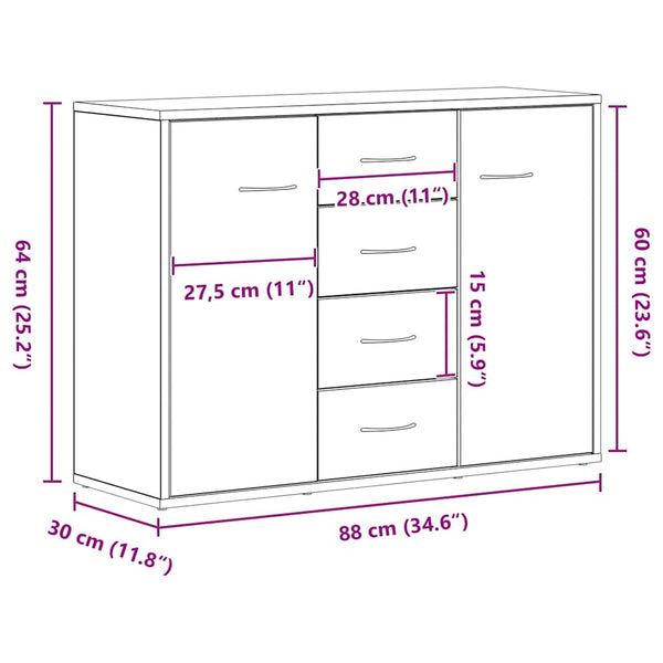 vidaXL Buffet bas noir aspect chêne 88x30x64 cm Bois d'ingénierie