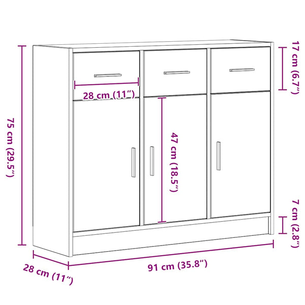 Sideboard Schwarze Eiche 91x28x75 cm