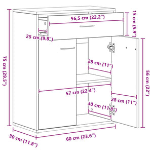 Schwarzes Sideboard Eichenoptik 60 cm