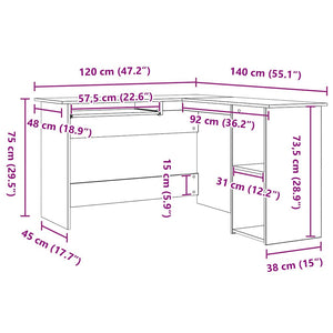 Eckschreibtisch Schwarz Eichenoptik 120x140 cm