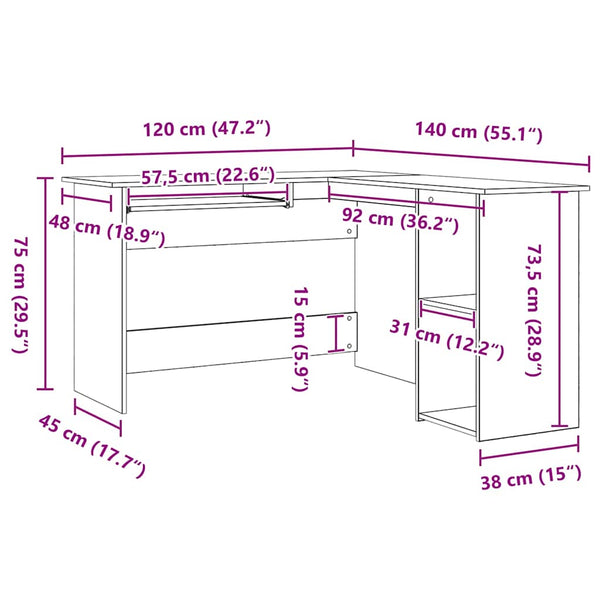 Eckschreibtisch Schwarz Eichenoptik 120x140 cm