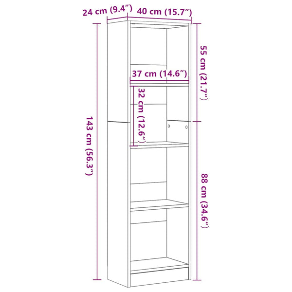 Bücherregal Schwarz Eichen-Optik 40x143 cm