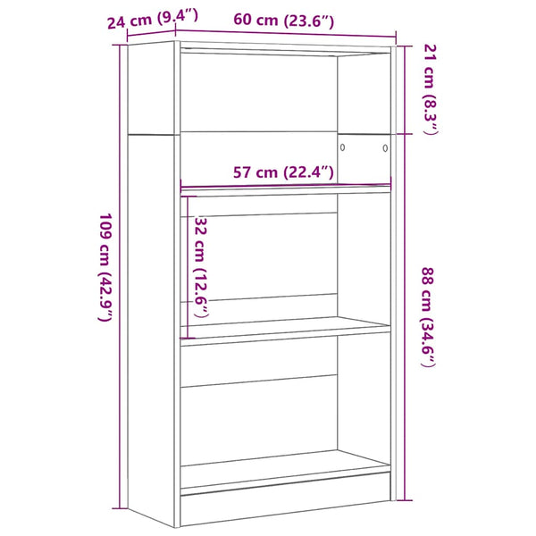 Schwarzes Bücherregal Eichen-Optik 60x109 cm