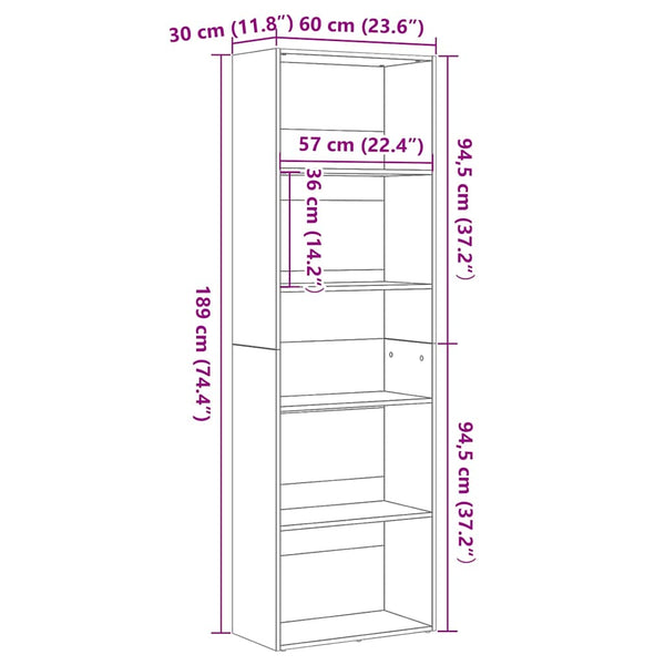 Bücherregal Schwarz Eiche 60x30x189 cm