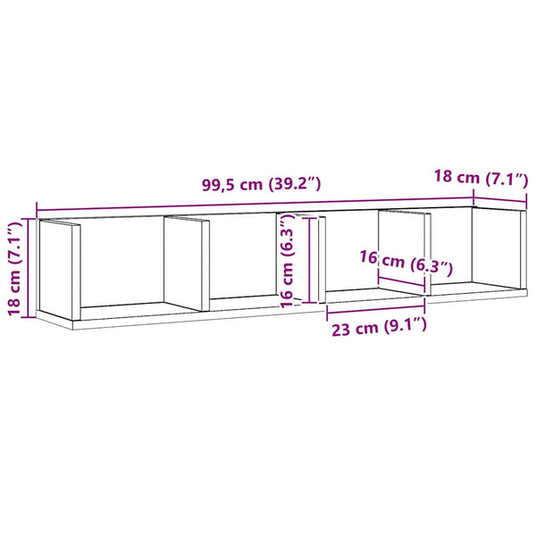 Schwarzes Wandregal in Eichenoptik, 100 cm