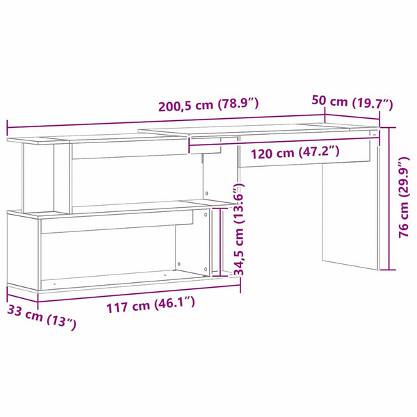 Schreibtisch Schwarz Eichenoptik 200 cm