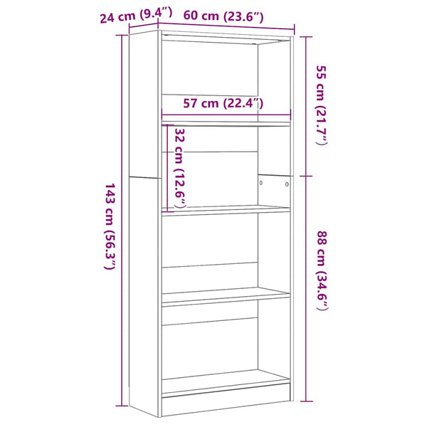 Bücherregal Schwarz Eichen-Optik
