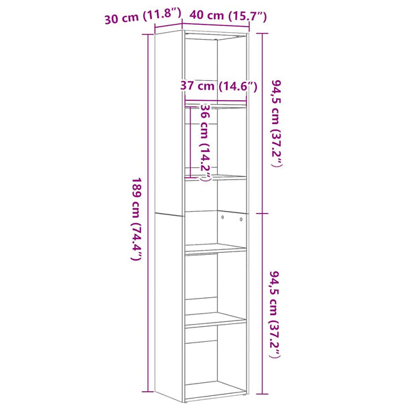 Bücherregal Eiche Schwarz 189 cm