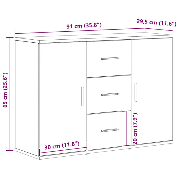 Schwarzes Sideboard Eichen-Optik, 91 cm
