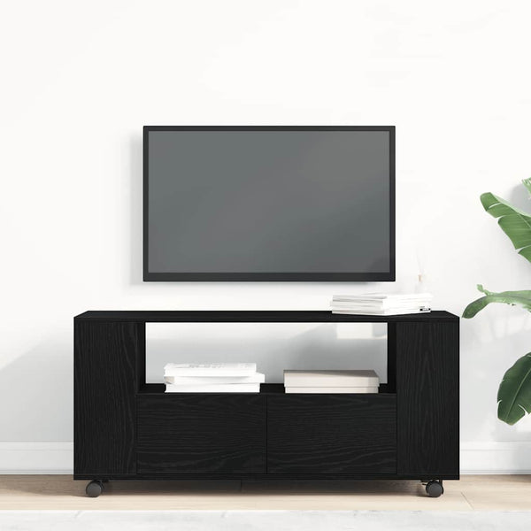 TV-Schrank Schwarz Eichen-Optik mit Rollen