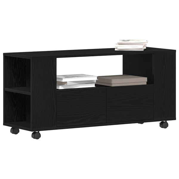 TV-Schrank Schwarz Eichen-Optik mit Rollen