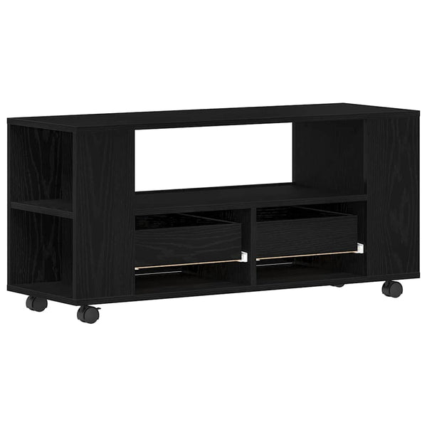 TV-Schrank Schwarz Eichen-Optik mit Rollen