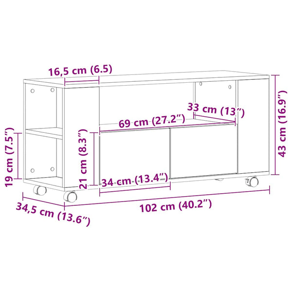 TV-Schrank Schwarz Eichen-Optik mit Rollen