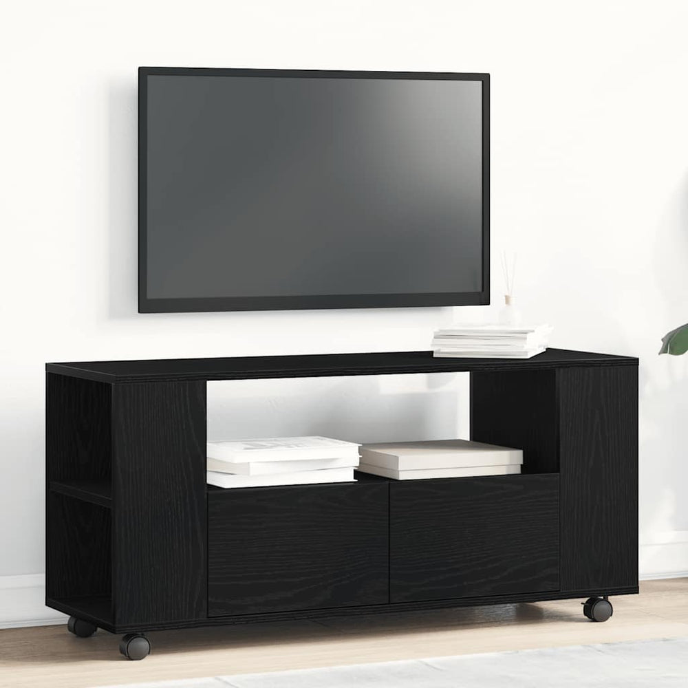 TV-Schrank Schwarz Eichen-Optik mit Rollen
