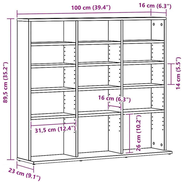 CD-Schrank Schwarz Eichen-Optik