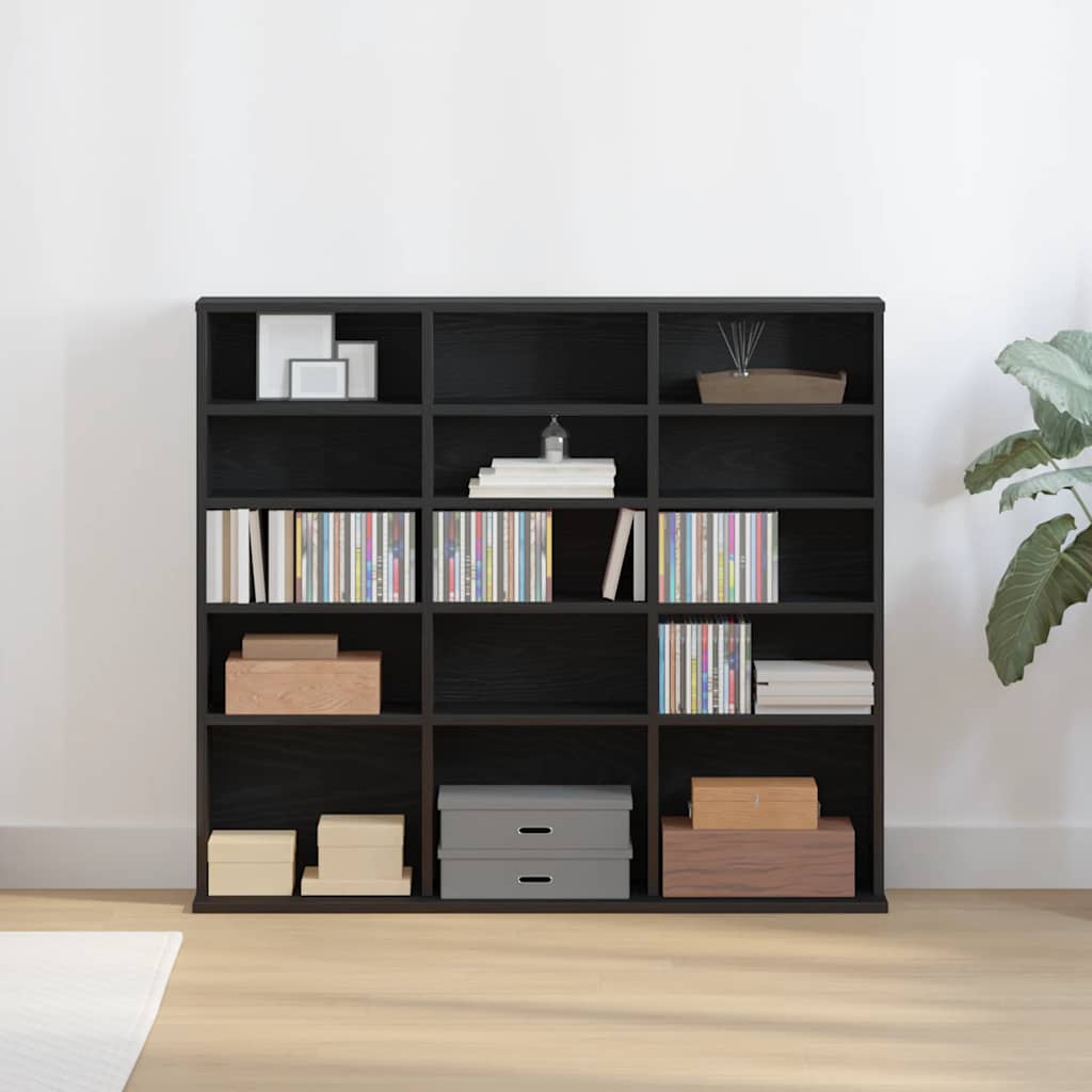 CD-Schrank Schwarz Eichen-Optik