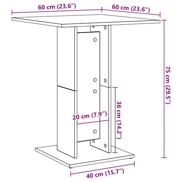vidaXL Table de bistrot chêne noir 60x60x75 cm Bois d'ingénierie