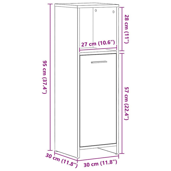 Badezimmerschrank, Schwarz, 30x30x95 cm
