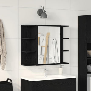 Spiegelschrank mit Regal Eichen-Optik Schwarz 80cm