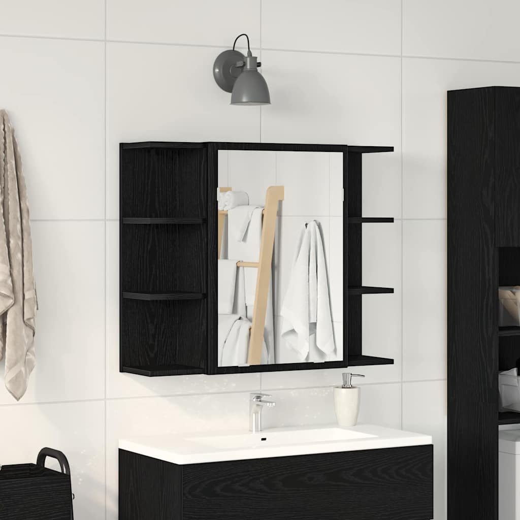 Spiegelschrank mit Regal Eichen-Optik Schwarz 80cm