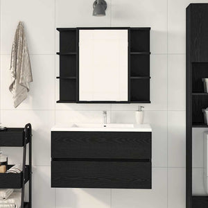 Spiegelschrank mit Regal Eichen-Optik Schwarz 80cm