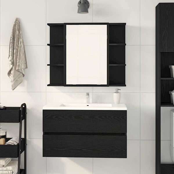 Spiegelschrank mit Regal Eichen-Optik Schwarz 80cm