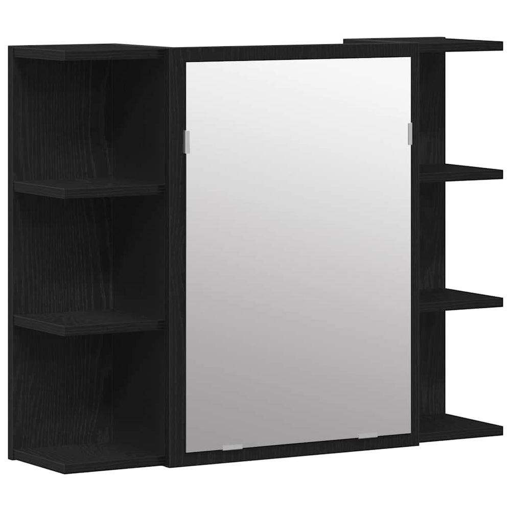 Spiegelschrank mit Regal Eichen-Optik Schwarz 80cm