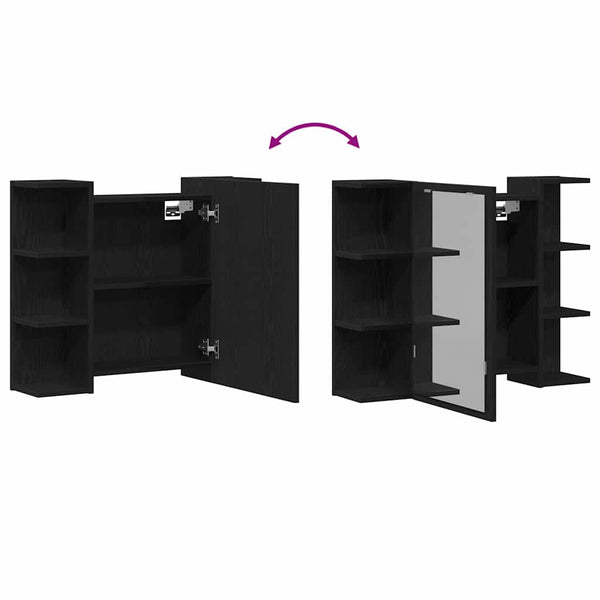 Spiegelschrank mit Regal Eichen-Optik Schwarz 80cm