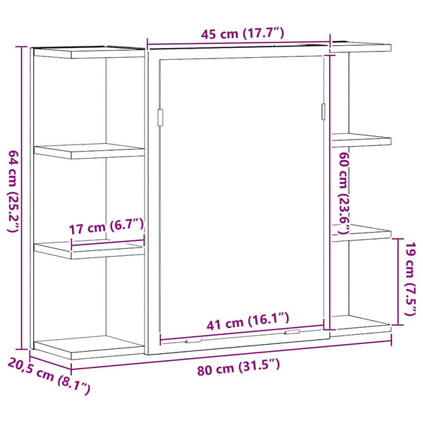 Spiegelschrank mit Regal Eichen-Optik Schwarz 80cm