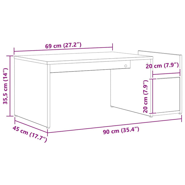 Couchtisch Schwarz Eichenoptik 90x45 cm