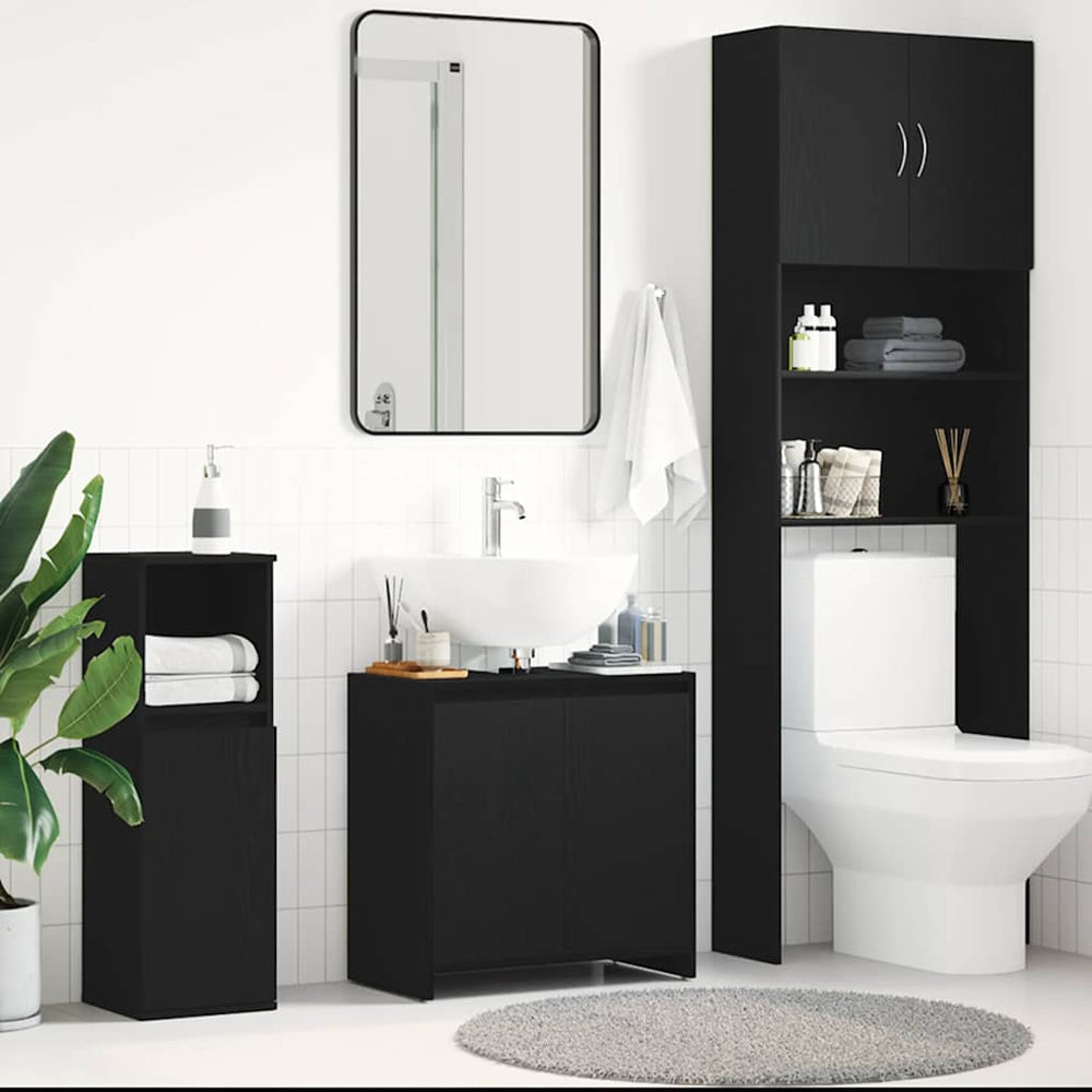 Badschrank Schwarz Eichen-Optik 60 cm