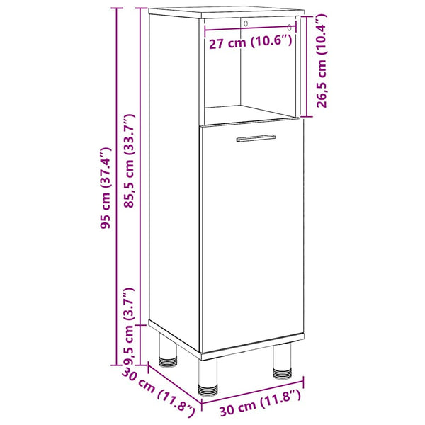 Badezimmerschrank Schwarz Eichenoptik 30x30x95cm
