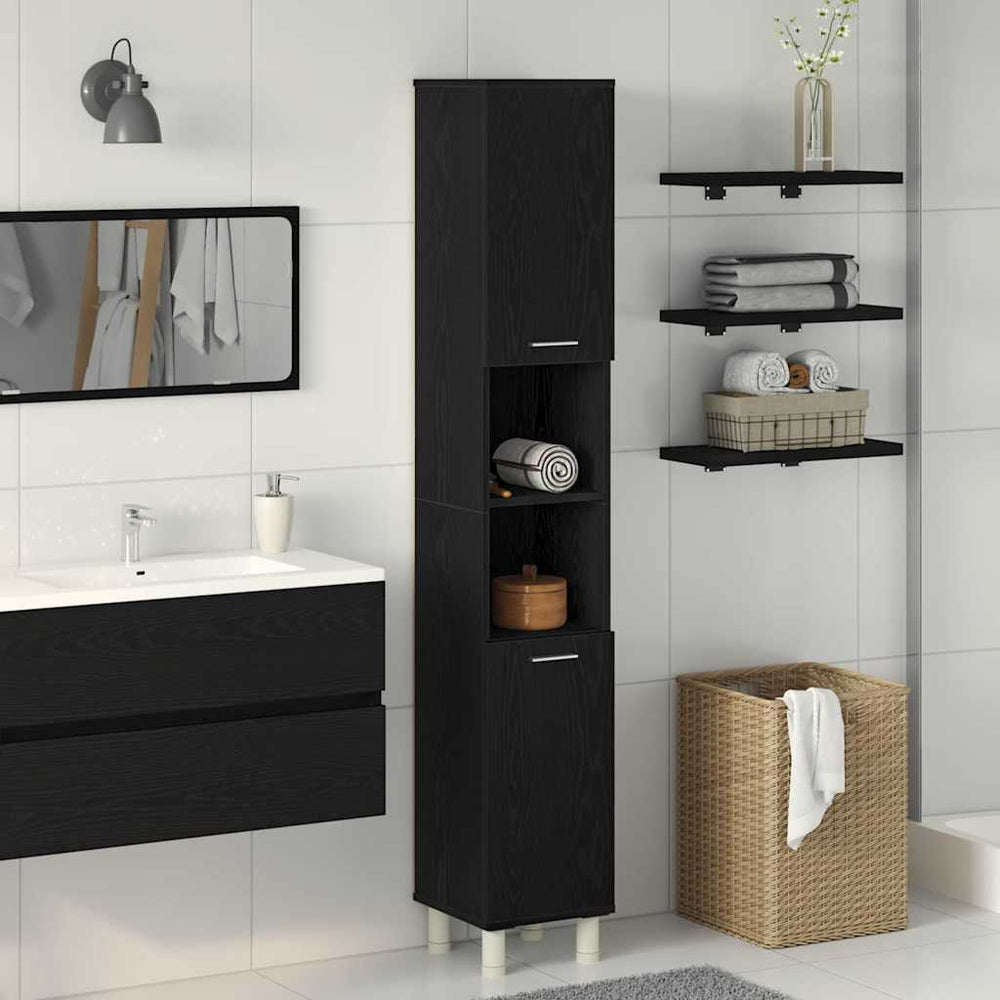 Badezimmerschrank Schwarz Eichen-Optik 30x30x179 cm