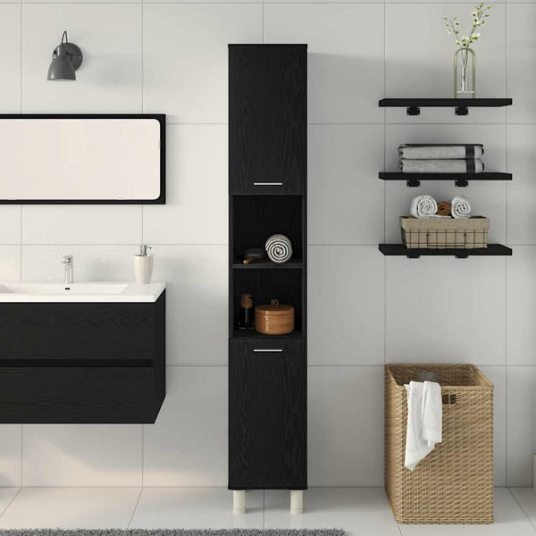 Badezimmerschrank Schwarz Eichen-Optik 30x30x179 cm