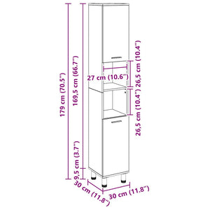 Badezimmerschrank Schwarz Eichen-Optik 30x30x179 cm