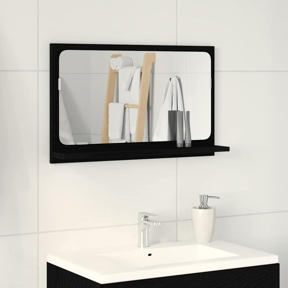 Spiegelablage mit Regal, Schwarz Eiche, 60cm