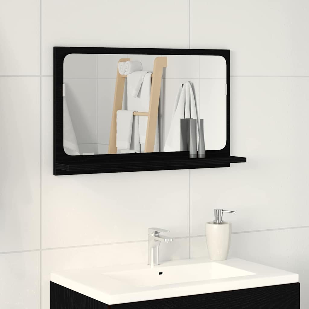 Spiegelablage mit Regal, Schwarz Eiche, 60cm