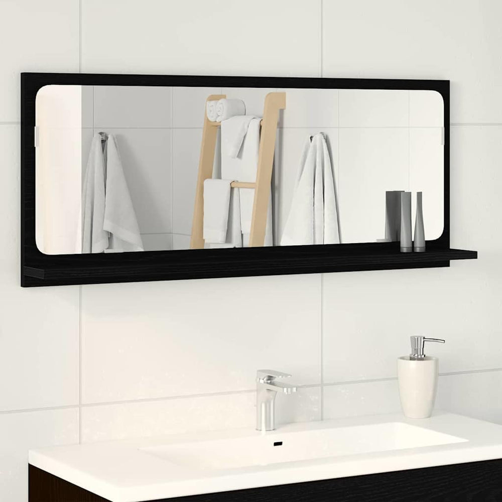 Spiegelablage mit Regal, Schwarz Eiche, 90cm