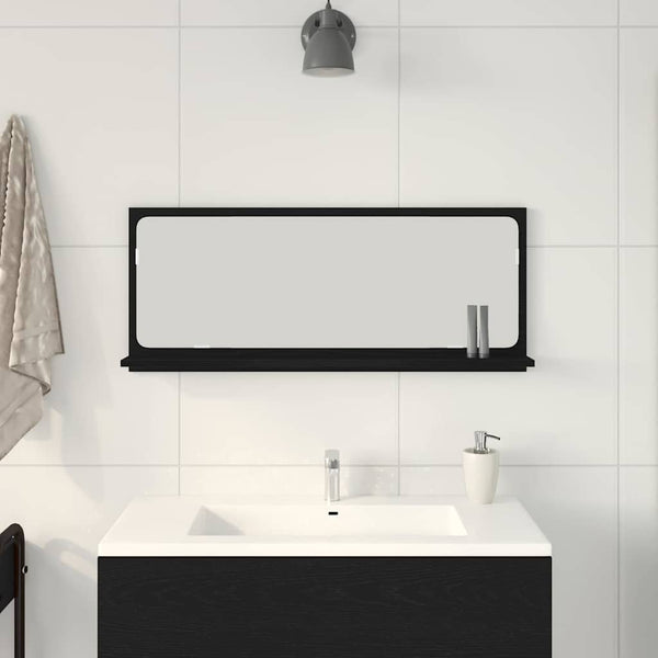 Spiegelablage mit Regal, Schwarz Eiche, 90cm