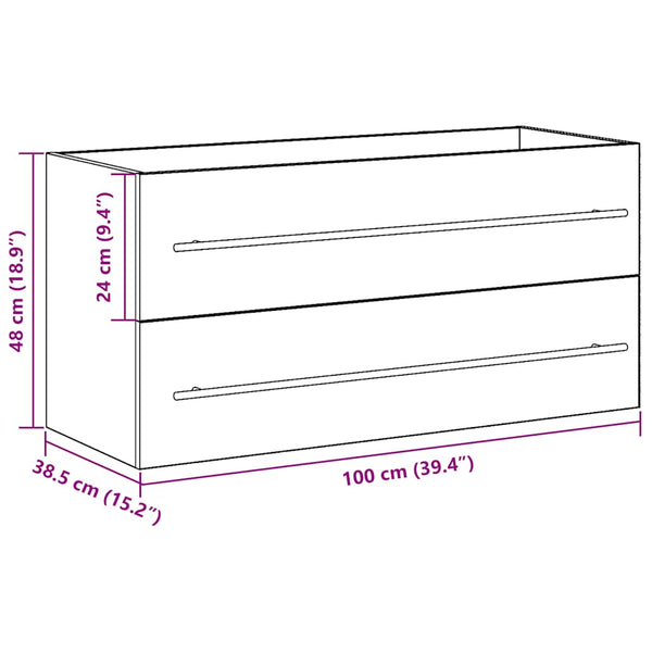 Waschbeckenunterschrank Schwarz Eiche 100 cm