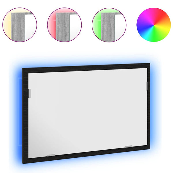 LED Badspiegel Schwarz Eichen-Optik 60cm