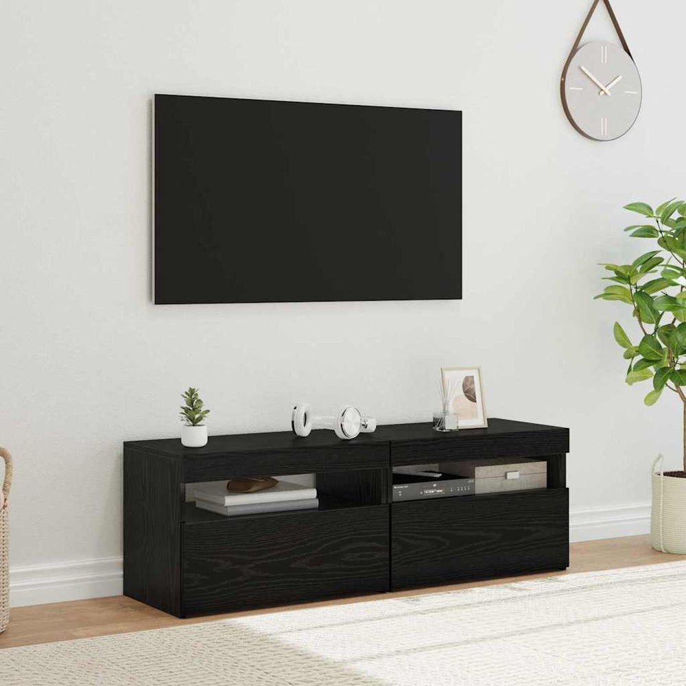 TV-Schrank mit LED Schwarz Eichen-Optik