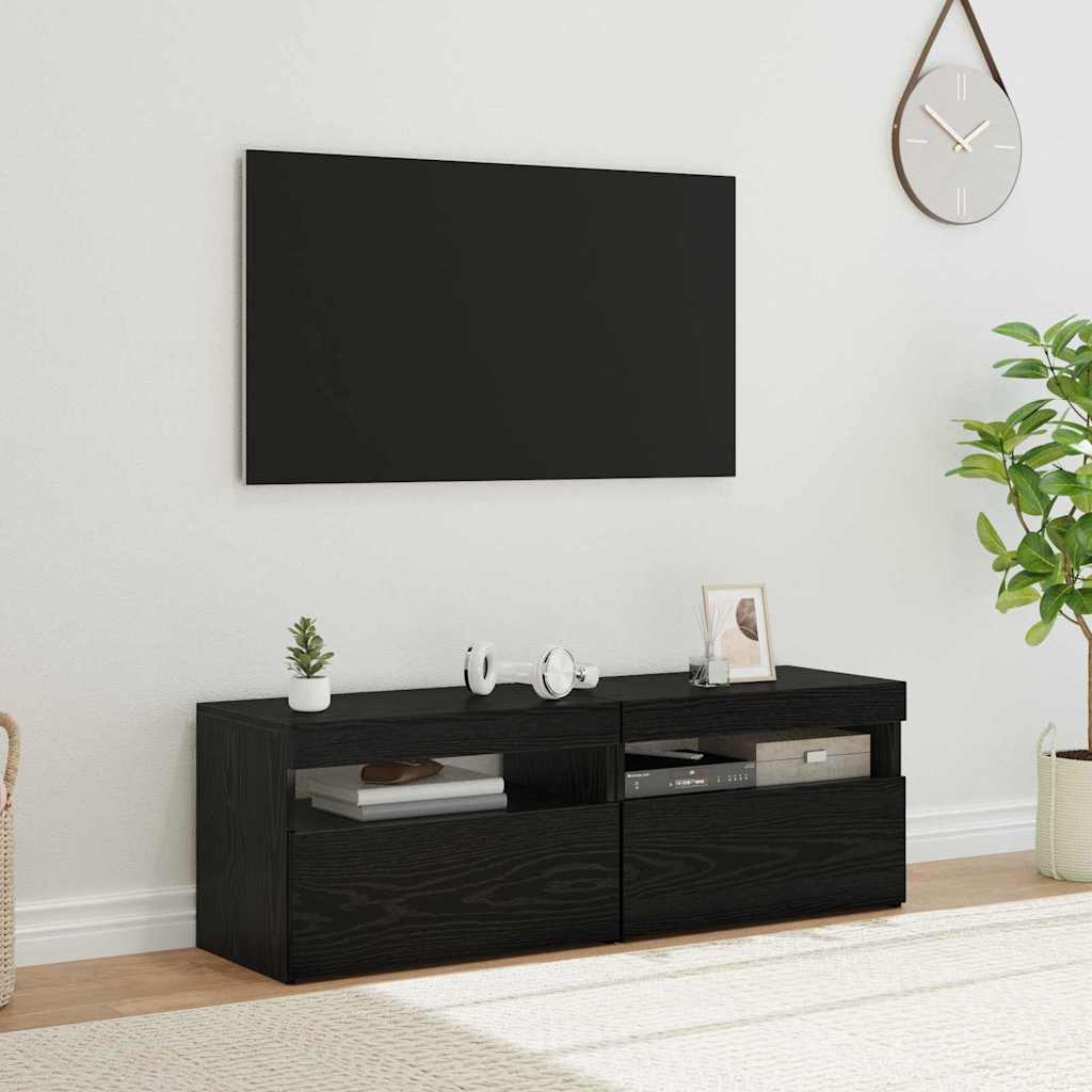 TV-Schrank mit LED Schwarz Eichen-Optik