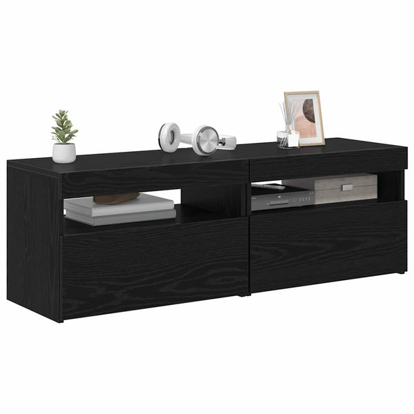 TV-Schrank mit LED Schwarz Eichen-Optik