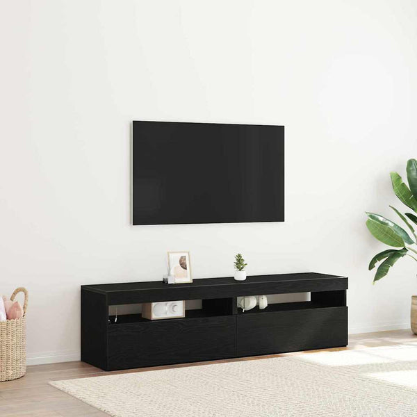 TV-Schrank mit LED Schwarz Eichen-Optik, 2er-Set